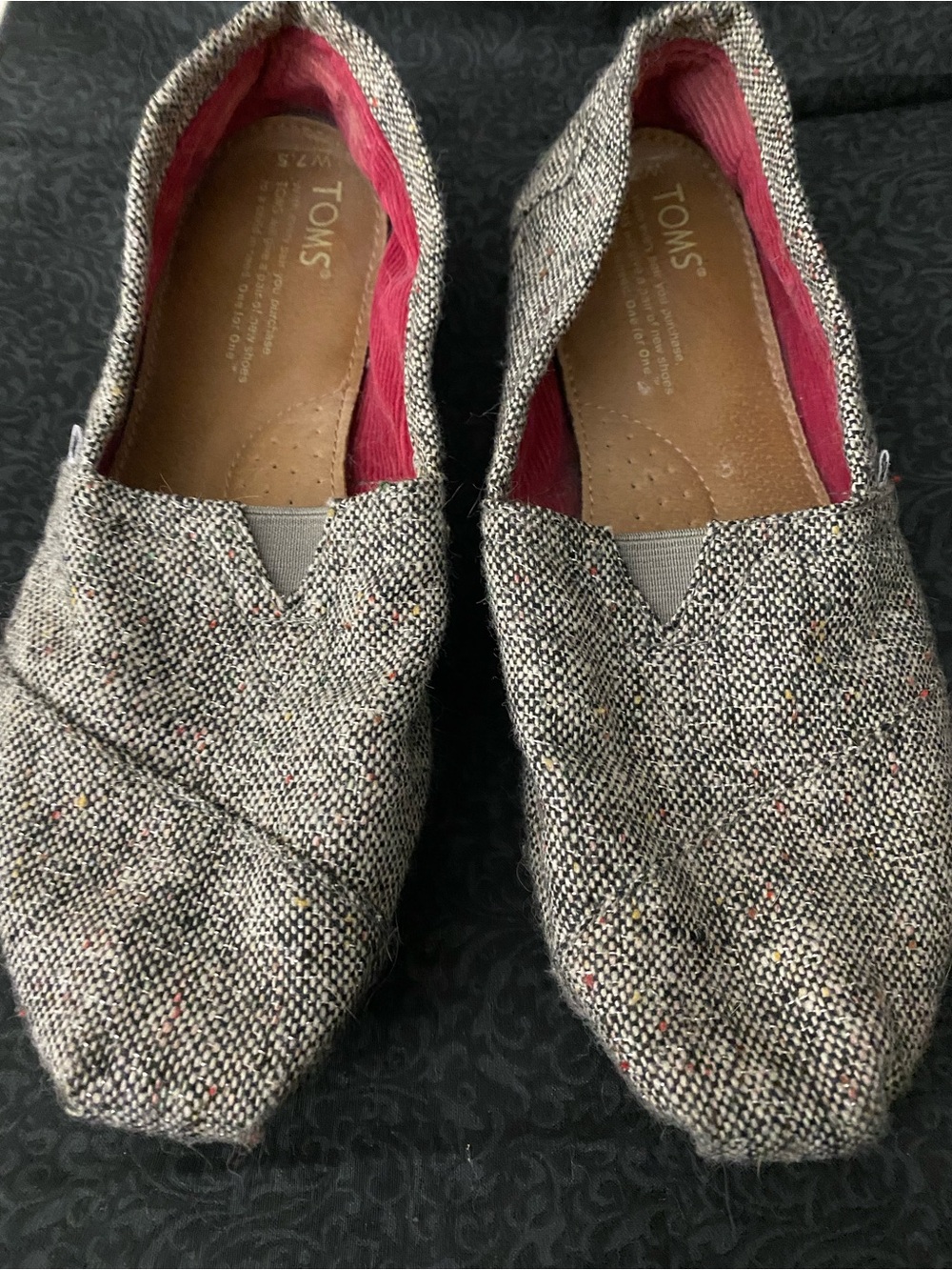 TOMS Women’s Grey Tweed with Silver Sparkle Slip-On Shoes